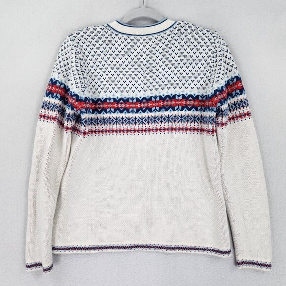 Hanna Andersson Sweater Womens Small White Blue Fair Isle Quarter Zip Pullover - Picture 9 of 12